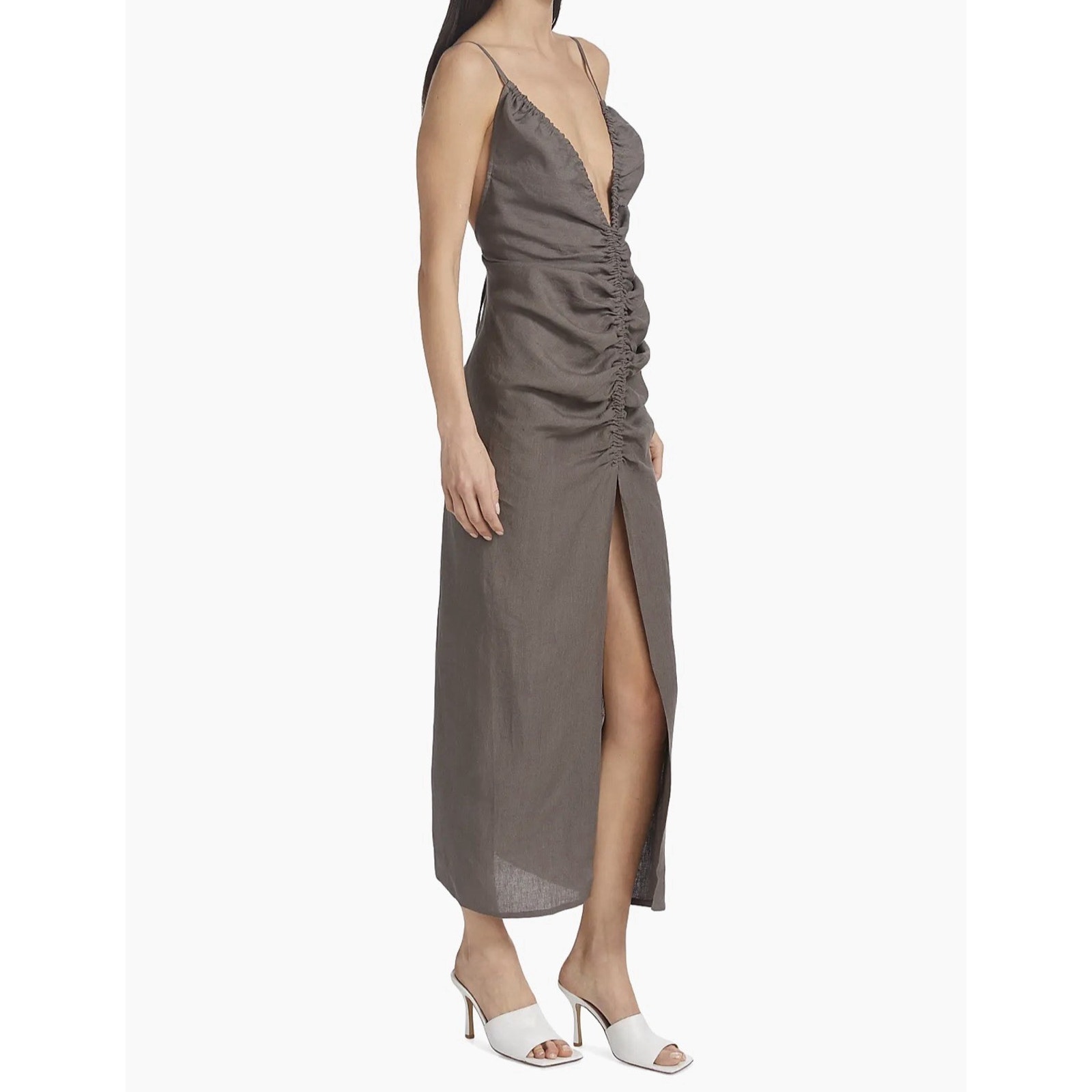 Piece Of White Allegra Ruched Linen Midi-Dress Nwt Women’s Size Small $716 — image 3 of 8
